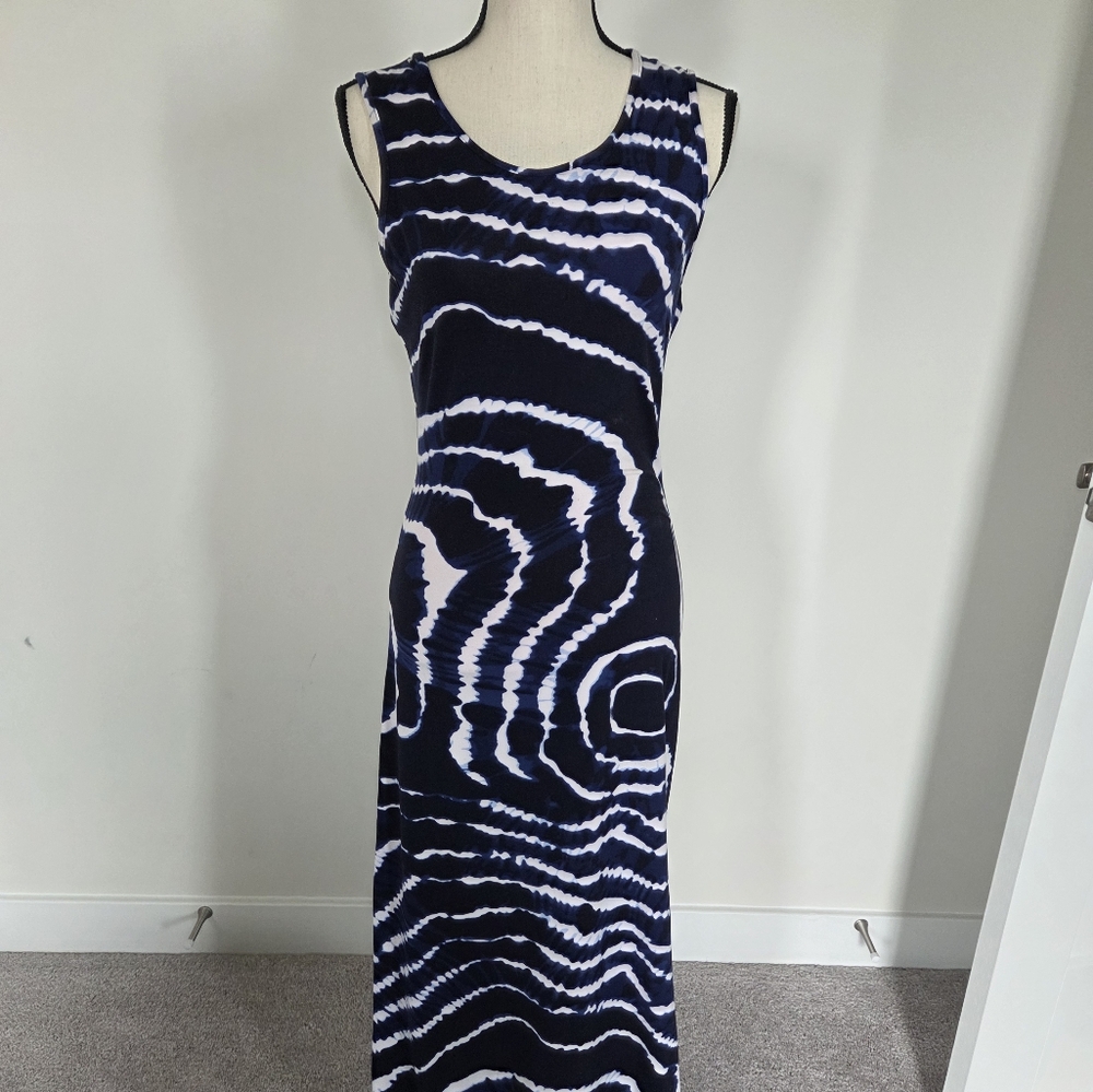 MISHA COLLECTION Blue and White Sheath Maxi Dress